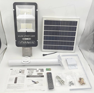 VF Uliczna lampa solarna Premium 100W z zewnętrznym panelem + zestaw montażowy + pilot i czujnik zmierzchu