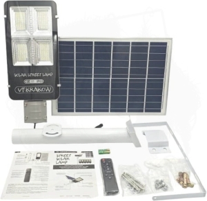 VF Uliczna lampa solarna Premium 200W z zewnętrznym panelem + zestaw montażowy + pilot i czujnik zmierzchu