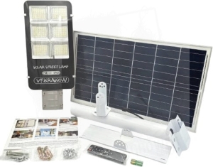 VF Uliczna lampa solarna Premium 300W z zewnętrznym panelem + zestaw montażowy + pilot i czujnik zmierzchu