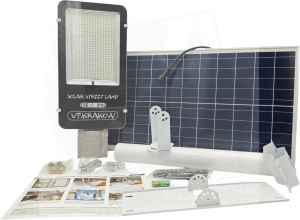 VF Uliczna lampa solarna Premium 400W z zewnętrznym panelem + zestaw montażowy + pilot i czujnik zmierzchu
